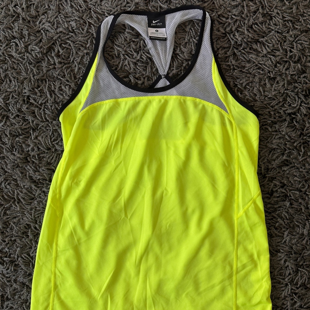 Nike Volt Yellow and White Mesh Running Tank